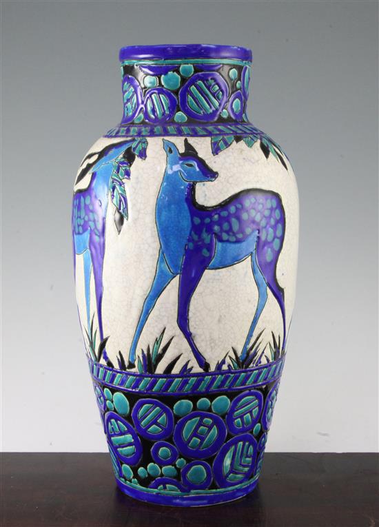 A large Boch Freres Art Deco Biches Bleues vase, attributed to Charles Catteau, 40cm